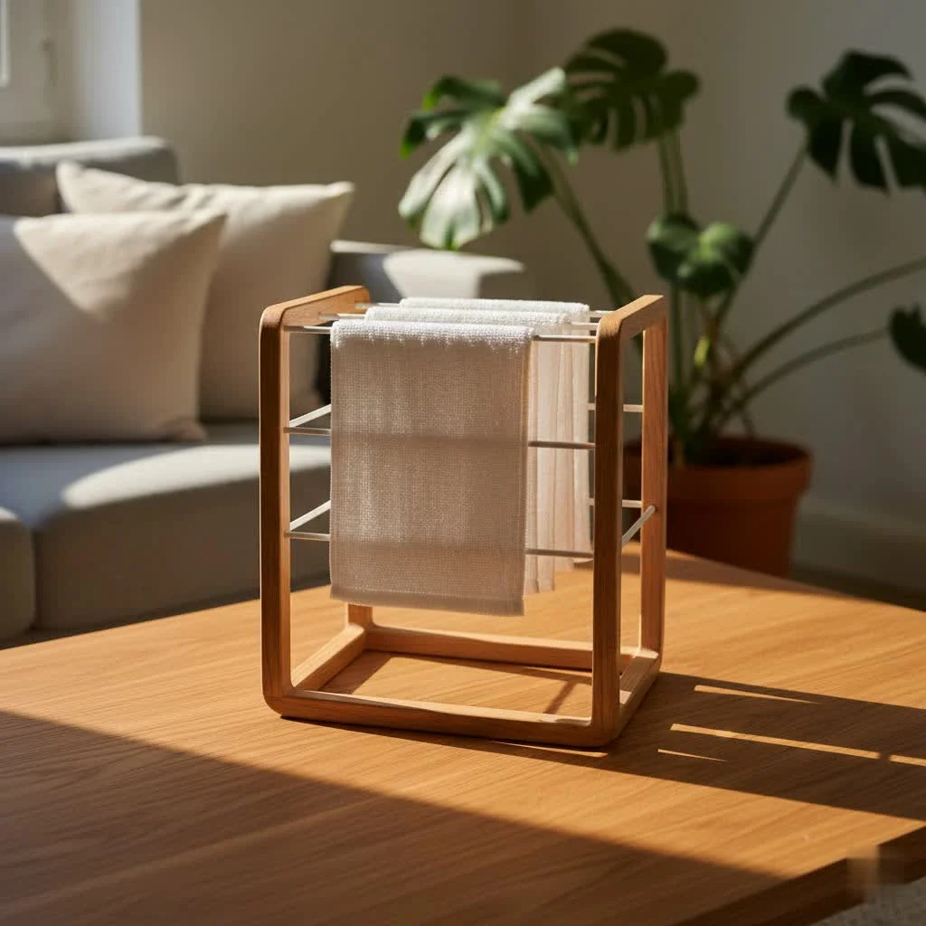 Outdoor laundry drying rack in a sunny backyard