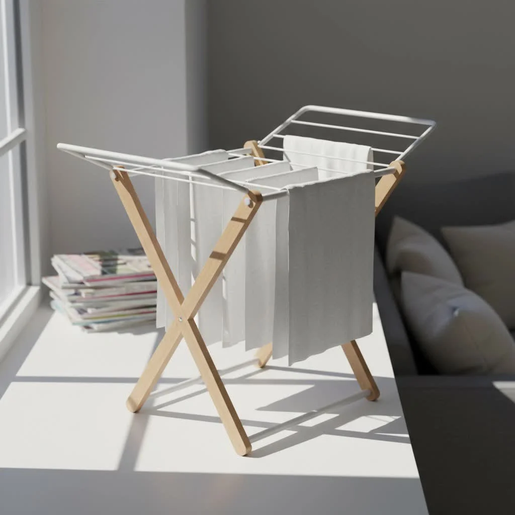 Folding wall drying rack maximizing laundry space